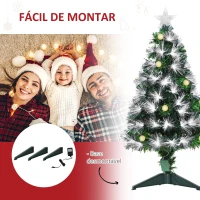 HOMCOM Árvore de Natal 90 cm Árvore de Natal com Fibra Óptica Árvore de Natal Artificial com 90 Luzes LED e 90 Ramos Verde e Branco(m-7)