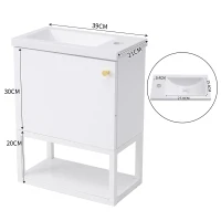 Mobile bagno con lavabo e mobiletto 40 cm, sospeso, salvaspazio, facile da montare,Bianco(m-3)