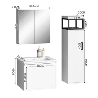 Badmöbel-Set 3-teilig, mit Soft-Close-Funktion, Spiegelschrank und Waschtisch mit Becken, MDF, Weiß(m-3)