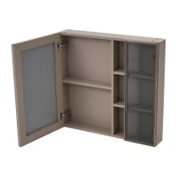 Armoire de salle de bain avec étagères, design en cadre métallique, armoire de rangement derrière le miroir, 80×12×75 cm,Brun clair(m-8)