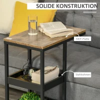 HOMCOM Bijzettafel op Wielen voor Sofa of Bed, Industriële Stijl, Staal en Hout, Bruin en Zwart(m-7)