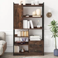 Bibliothèque avec 6 étagères, portes et tiroirs, sur pied, structure en acier, 100×30×173,5 cm,Noir Marron(m-1)