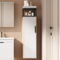 Badezimmerschrank mit Ablagefächern, verstellbare Einlegeböden, Wandmontage, 30×30×120 cm, Weiß+Schwarz(m-1)