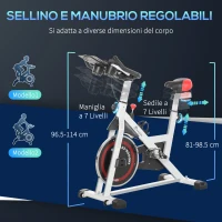 HOMCOM Cyclette Professionale, Bici da Spinning,Cyclette da Camera Regolabile con Schermo LCD e Portabicchieri, Volano 8kg, Bianco(m-7)