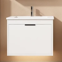 Meuble sous-lavabo suspendu 59 cm de longeur, avec lavabo en céramique et tiroirs, design moderne, 59×46,5×47 cm,Blanc(m-1)