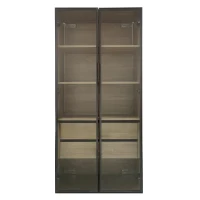 Ensemble de 2 armoires de salle de bain avec éclairage LED, 2 grands tiroirs et 2 portes, verre dépoli, 74×36×155 cm, Naturel(m-6)