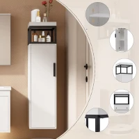 Meuble de salle de bain avec compartiments de rangement, étagères réglables, fixation murale, 30×30×120 cm,Blanc+Noir(m-5)