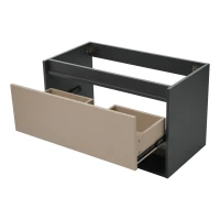 Badmöbel Set, Hängender Waschbeckenunterschrank, 90 cm lang, mit Keramik-Waschbecken, Schubladen und Spiegelschrank, Einfache Montage, Großzügiger Stauraum, Grau(m-10)