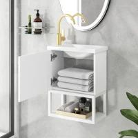 Mobile bagno con lavabo e mobiletto 40 cm, sospeso, salvaspazio, facile da montare,Bianco(m-4)