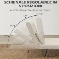 HOMCOM Divano Letto 3 in 1 in Tessuto Effetto Velluto con Schienale Regolabile e 2 Cuscini, 102x73x81 cm, Bianco Crema(m-5)