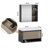 Ensemble de meubles de salle de bain, meuble sous-lavabo suspendu de 90 cm de longeur avec lavabo en céramique, tiroirs et armoire à miroir, montage facile, espace de rangement généreux,Gris(m-3)
