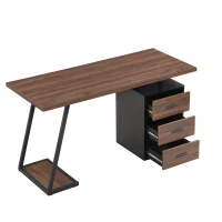 Bürotisch, Arbeitstisch mit 3 Schubladen, Industrial Schreibtisch, MDF, Soft-Close-Funktion, großer Stauraum, 140×59,5×75 cm, Dunkelbraun(m-8)