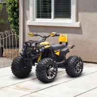 HOMCOM 12V Quad Bike ATV with LED Lights, Music, Backrest, Forward, Backward, Yellow(m-10)
