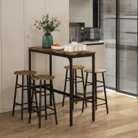 HOMCOM 5 Piece Bar Table Set with 4 Stools, Industrial Bar Table and Stool Set, Dining Table and Chair Set, Rustic Brown(m-10)