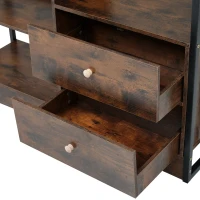 Industrielles Bücherregal mit 6 Regalböden, Türen und Schubladen, Stahlrahmen, 100×30×173,5 cm, Schwarzbraun(m-8)