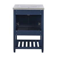 Meuble de salle de bain avec lavabo simple et meuble sous-vasque 61 cm, lavabo en céramique, patins antidérapants, étanche et résistant à l'abrasion, 61×46×90 cm, Bleu Marine(m-9)