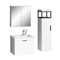 Badmöbel-Set 3-teilig, mit Soft-Close-Funktion, Spiegelschrank und Waschtisch mit Becken, MDF, Weiß(m-2)