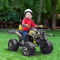HOMCOM 12V Quad Bike ATV with LED Lights, Music, Backrest, Forward, Backward, Yellow(m-2)