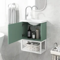 Badezimmer-Waschbecken mit Unterschrank, hängend, platzsparend, Einfache Montage, 39×21×50 cm, Grün(m-4)