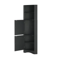 Armoire de salle de bain d'angle avec deux étagères, tablette réglable, étanche et résistante à l'humidité, 36,5×36,5×155 cm,Noir(m-10)