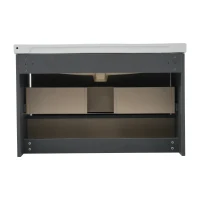 Meuble sous-lavabo suspendu 90 cm de longeur, avec lavabo en céramique et tiroirs, design moderne, grand espace de rangement,Gris(m-9)