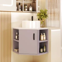 Waschtisch, hängend, 50 cm, 2-teiliges Set, Gäste-WC-Eck-Schrank mit Marmorplatte und offenem Stauraum, Lila(m-5)