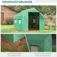 Outsunny Estufa tipo Túnel 2x3x2 m Estufa de Exterior com 4 Janelas de Malha e Porta com Fecho de Correr Estufa para Cultivos Anti UV Verde(m-6)