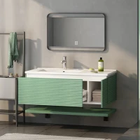 Badmöbel-Set mit Waschbecken, 90,5 cm, 1 Schublade, wasserdicht und langlebig, Soft-Close, einfach zu montieren, 90,5×46,3×37 cm, Grün(m-4)