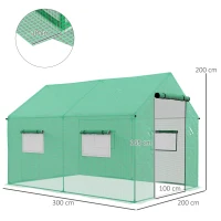 Outsunny Estufa tipo Túnel 2x3x2 m Estufa de Exterior com 4 Janelas de Malha e Porta com Fecho de Correr Estufa para Cultivos Anti UV Verde(m-3)