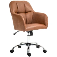 HOMCOM Faux Leather Tub Office Chair, with Wheels - Brown(m-11)