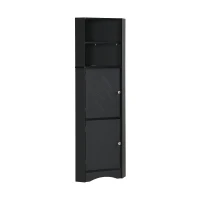 Armoire de salle de bain d'angle avec deux étagères, tablette réglable, étanche et résistante à l'humidité, 36,5×36,5×155 cm,Noir(m-2)