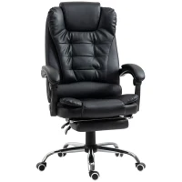 HOMCOM Scaun de Birou din Piele artificiala Neagra Inaltime Reglabila cu Spatar Rabatabil la 145° si Suport pentru Picioare, 64,5x69x117-127 cm(m-11)