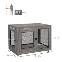 PawHut Gaiola para Cães de Madeira Mesa de Centro l com 2 Portas com Fechadura Almofada de Tecido Oxford 94x60x71,5 cm Cinza(m-3)