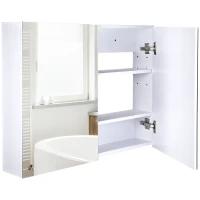 HOMCOM Double Door Wall Mounted Glass Mirror Cabinet Modern Storage Unit Bathroom Shelf Organiser Waterproof Wooden Frame 80Wx15Dx60H(cm)(m-12)