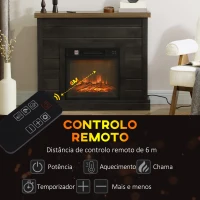 HOMCOM Lareira Elétrica 1800W Lareira Decorativa com Efeito de Chama Realista Temporizador para Ambientes de 30 m² 96,5x22x81,7 cm Marrom Acinzentado(m-6)