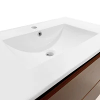Waschbeckenunterschrank, hängend, 75,6 cm lang, mit Keramik-Waschbecken, Schubladen, modernes Design, braune Holzmaserung, wasserdicht, Braun(m-5)