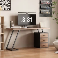 Scrivania da ufficio con 3 cassetti, scrivania industriale, 140×59,5×75 cm, MDF, chiusure soft close, Marrone Scuro(m-4)