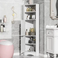 Armoire de salle de bain d'angle avec deux étagères, tablette réglable, 36,5×36,5×155 cm,Blanc(m-5)