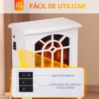 HOMCOM Lareira Elétrica Portátil 1000/2000W com Simulação de Chama Termostato e Proteção de Superaquecimento 36,5x24x46 cm Branco(m-5)