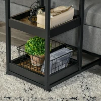 HOMCOM Mesa Auxiliar Industrial em Forma de C com Rodas Prateleiras Abertas e Estrutura de Aço 51x33x66 cm Marrom Escuro e Preto(m-8)