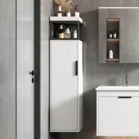 Meuble de salle de bain avec compartiments de rangement, étagères réglables, fixation murale, 30×30×120 cm,Blanc+Noir(m-4)