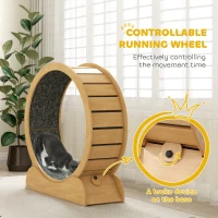 PawHut 39.4" Wooden Cat Running Wheel with Brake, Natural(m-6)