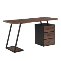 Bureau de travail avec 3 tiroirs, bureau industriel, 140×59,5×75 cm, MDF, fonction Soft-Close, grand espace de rangement, ﻿Brun foncé(m-2)