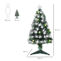 HOMCOM Árvore de Natal 90 cm Árvore de Natal com Fibra Óptica Árvore de Natal Artificial com 90 Luzes LED e 90 Ramos Verde e Branco(m-3)