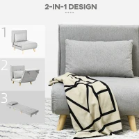 HOMCOM Slaapfauteuil, 6-traps verstelbare leuning, Linnenlook, tot 150 kg, Lichtgrijs(m-6)