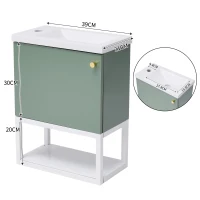 Meuble de salle de bain avec lavabo et meuble sous-vasque, Suspendu, Gain de place, Montage facile, 39×21×50 cm,Vert(m-3)