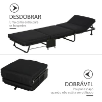 HOMCOM Cama Dobrável 184x65 cm Cama Dobrável Ajustável em 5 Níveis Rodas Universáis e Estrutura de Metal Carga 120 kg Preto(m-7)