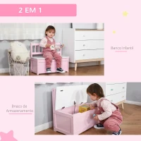 HOMCOM Baú de Brinquedos Banco de Armazenamento Infantil de Madeira de Pinho com Tampa de Amortecimento e Encosto Alto 60x30x50 cm Rosa(m-6)