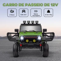 AIYAPLAY Carro Elétrico para Crianças com Bateria de 12V Controlo Remoto Faróis LED Buzina e Música 100x63x65 cm Verde(m-4)