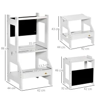 HOMCOM Torre de Aprendizagem para Crianças de Madeira Convertível em Secretária com Ardósia e Barra de Segurança 42x44x86 cm Cinza(m-3)